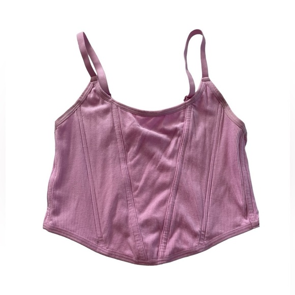 Colsie Pink Corset Ribbed Mesh Top - Picture 5 of 10